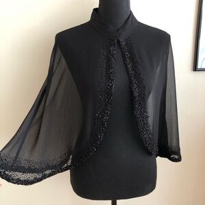 J Kara Black Sheer Cape with Beaded Details